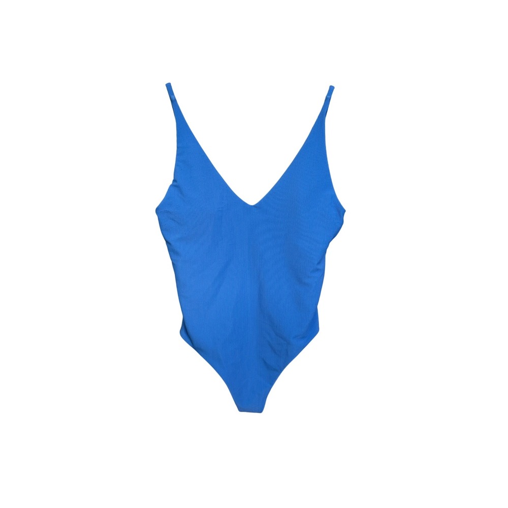 Beach‎ Riot One Piece Swimsuit Ribbed Blue Deep V-Neck Minimalist Beach Summer
